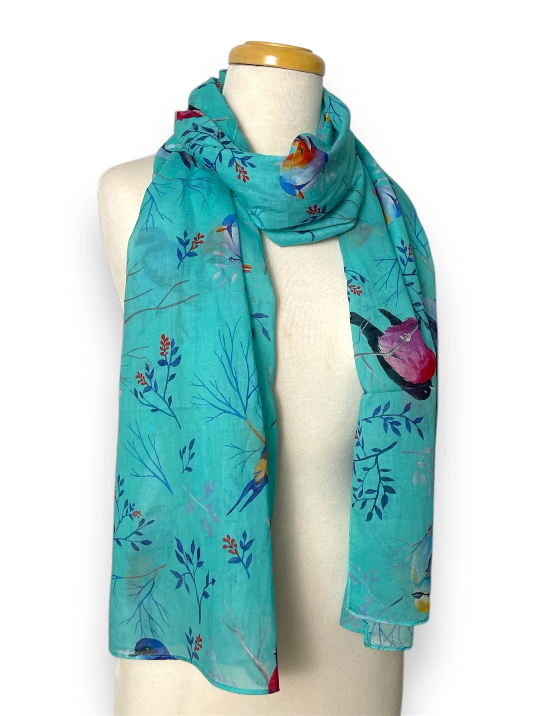 🦜 Turquoise Bird Scarf - Cotton - New!