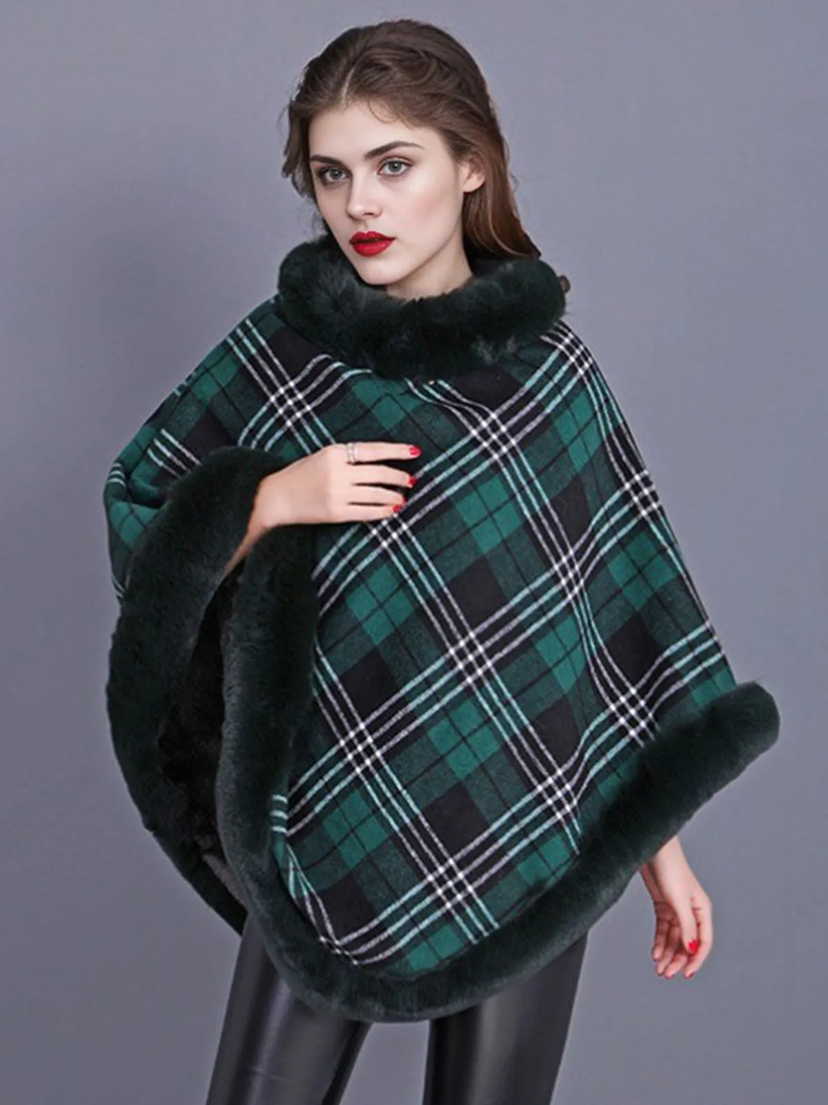 1950s Plaid Velvet Rex Rabbit Fur Shawl