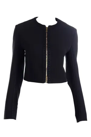 2000s Yves Saint Laurent Black Cropped Zip Front Jacket