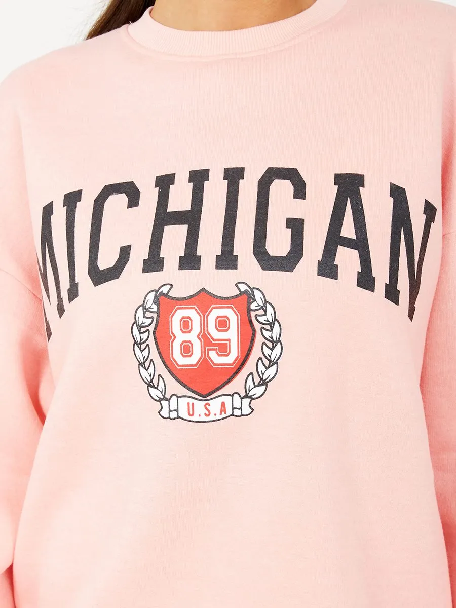 Amanda MICHIGAN Graphic Sweatshirt Jumper In Pink