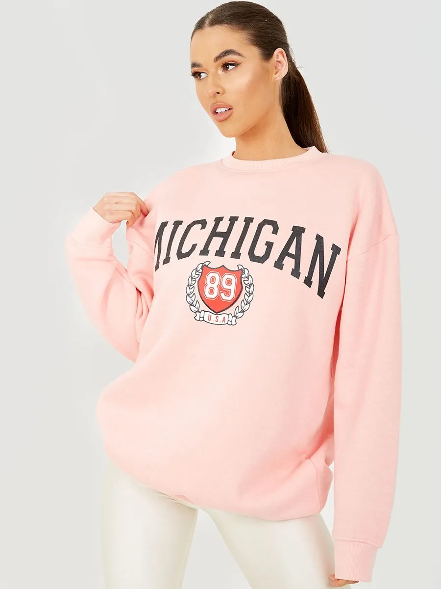 Amanda MICHIGAN Graphic Sweatshirt Jumper In Pink