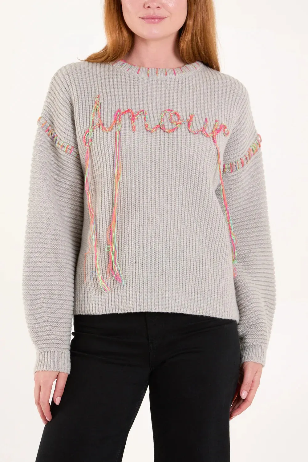 'Amour' Stich Embroidery Knit Jumper For Women