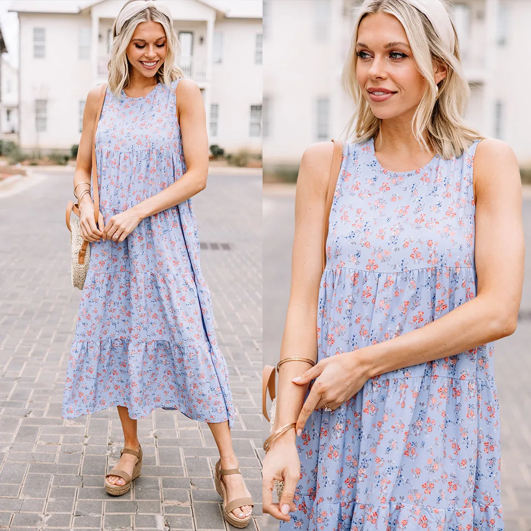 As A Matter Of Fact Blue Ditsy Floral Midi Dress