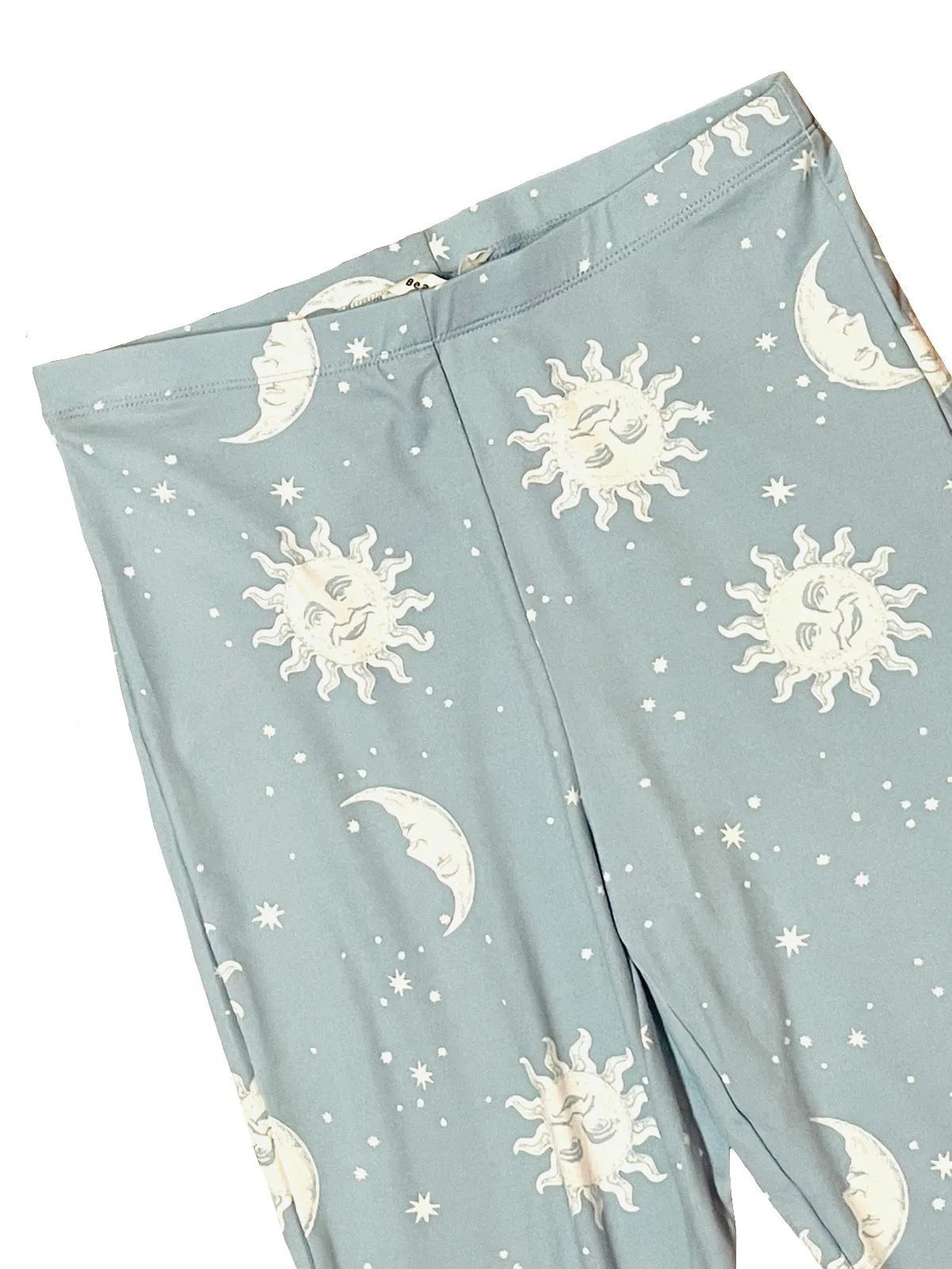 Baby Blue Moon and Sun Print Bell Bottom Leggings