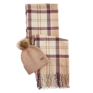 Barbour Dover Beanie & Hailes Scarf Gift Set Muted Cabernet