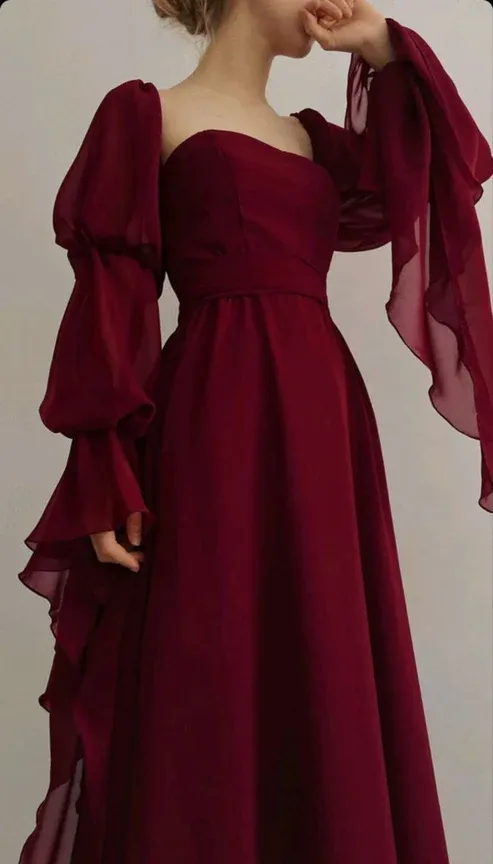 Beautiful Vintage Romantic A-line Burgundy Prom Dress Evening Dress      fg4534