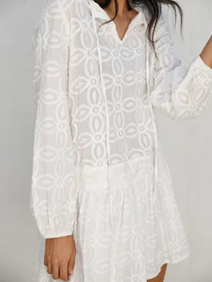 BENNA EMBROIDERED BABYDOLL DRESS -WHITE