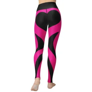 Black & Pink Heart Shaped Yoga Leggings