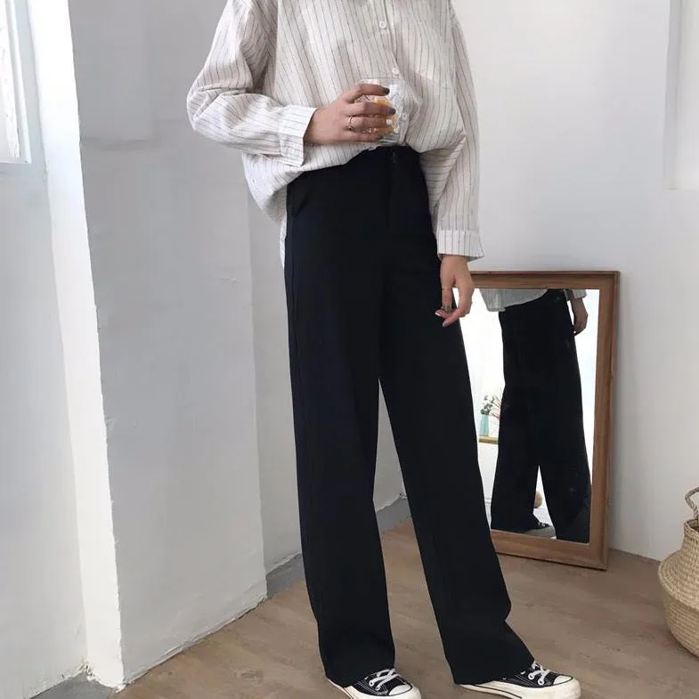 Black High Waist Pants With Straight Leg