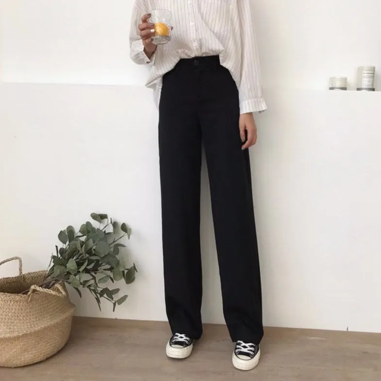 Black High Waist Pants With Straight Leg