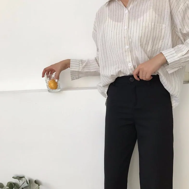 Black High Waist Pants With Straight Leg