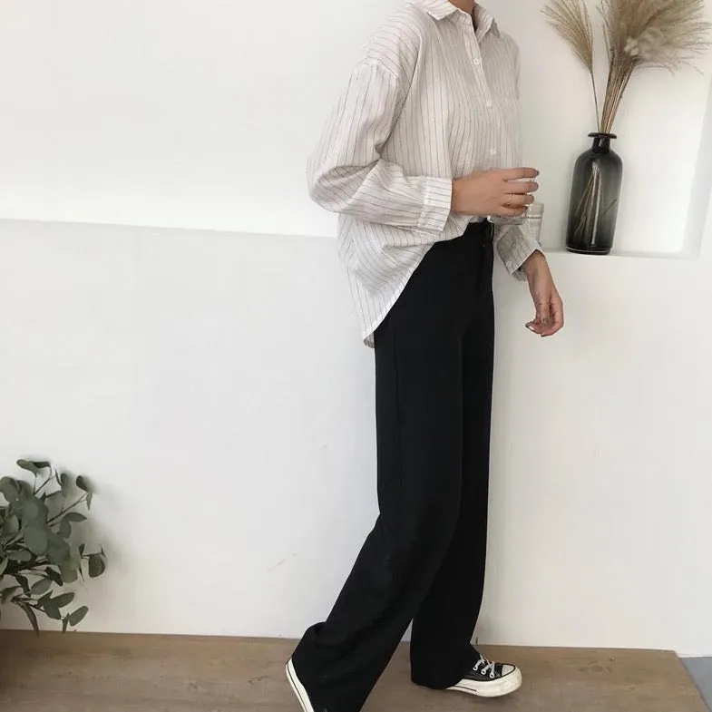 Black High Waist Pants With Straight Leg