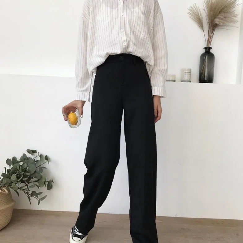 Black High Waist Pants With Straight Leg