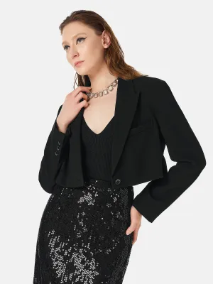 Black Satin Cropped Suit