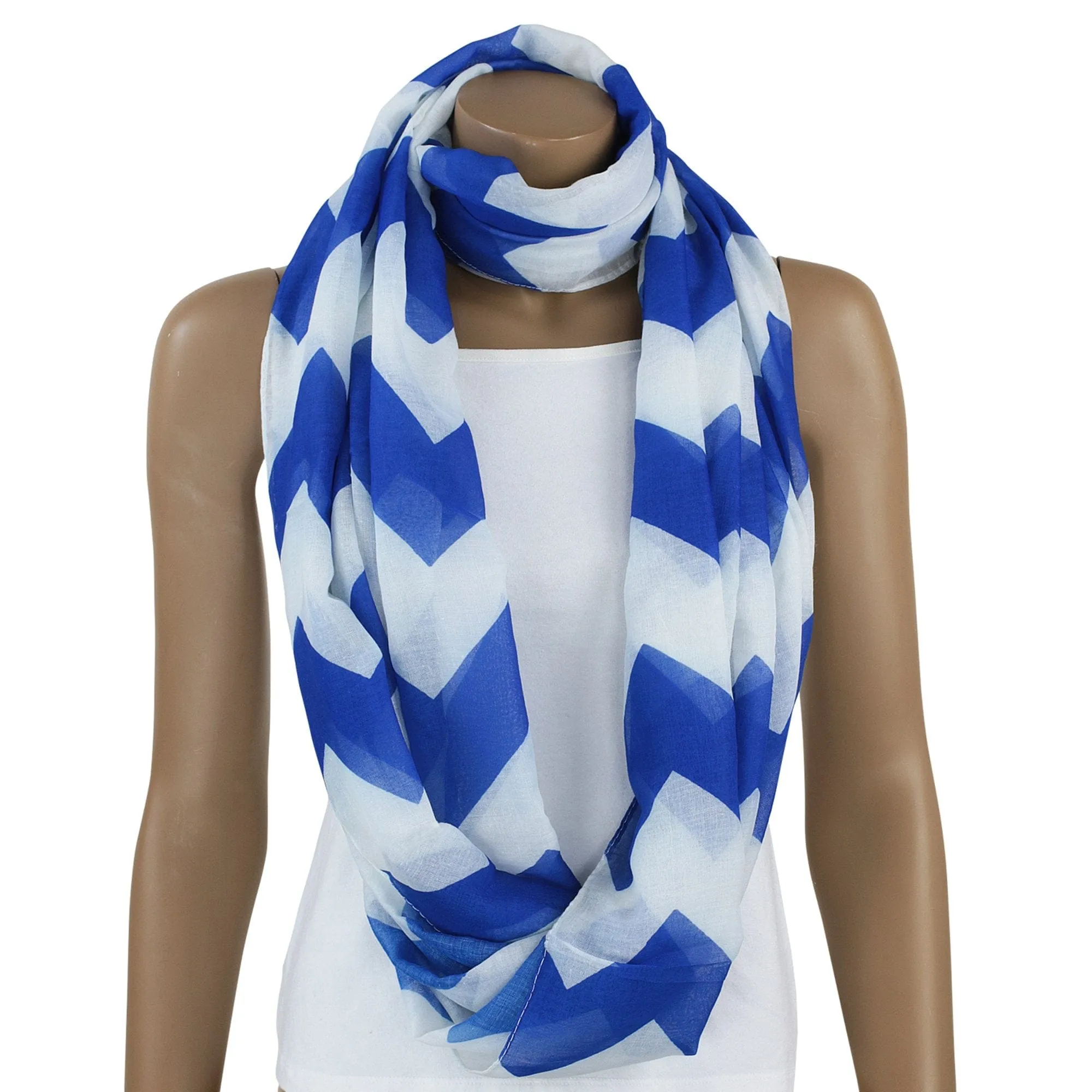 Blue and White Chevron Scarf