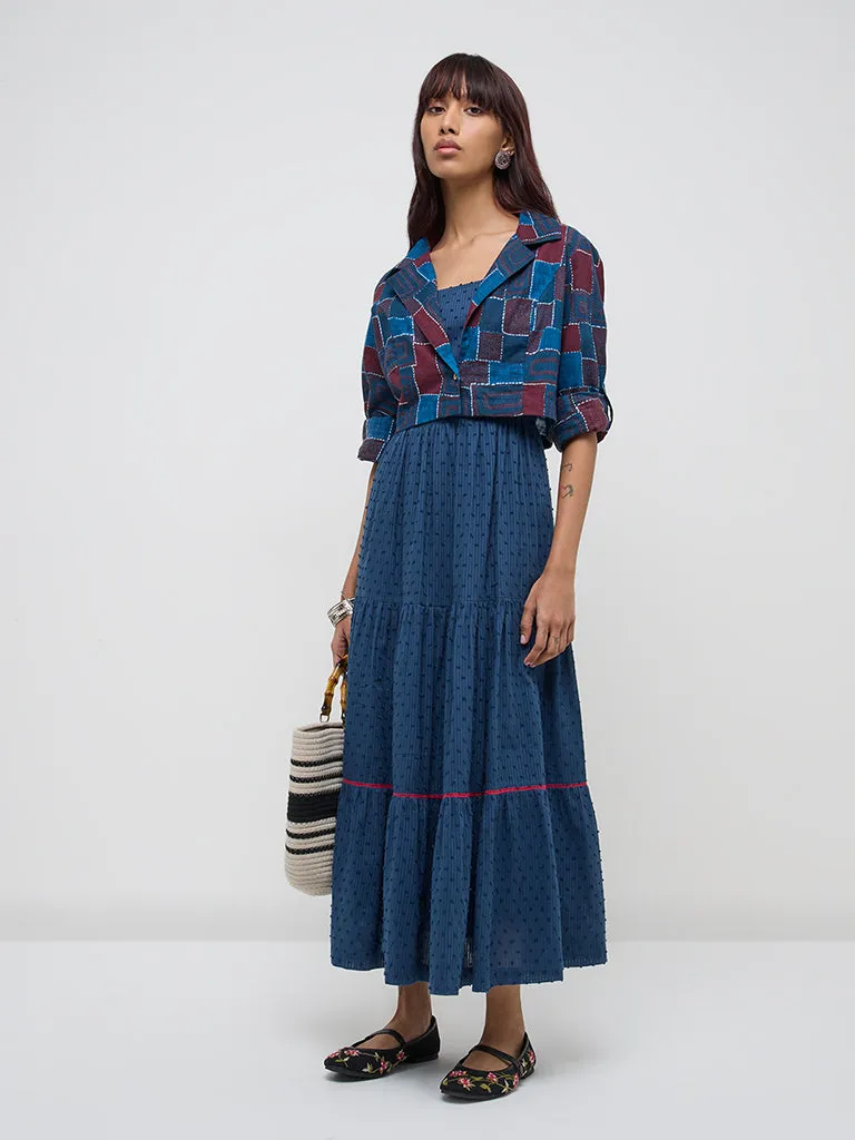 Bombay Paisley Indigo Cotton Tiered Dress with Jacket