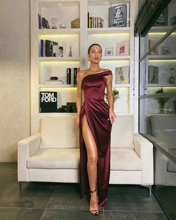 Burgundy Prom Dress Women Sexy Dresses Elegant Party Dress     fg1999