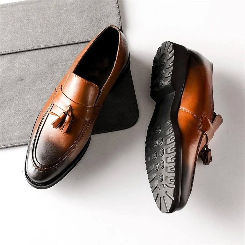 Burnished Genuine Leather Tassel Casual Loafer