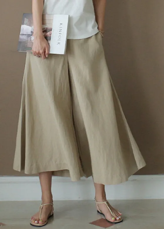 Casual Apricot High Waist Pockets Patchwork Crop Pants Summer LY2583