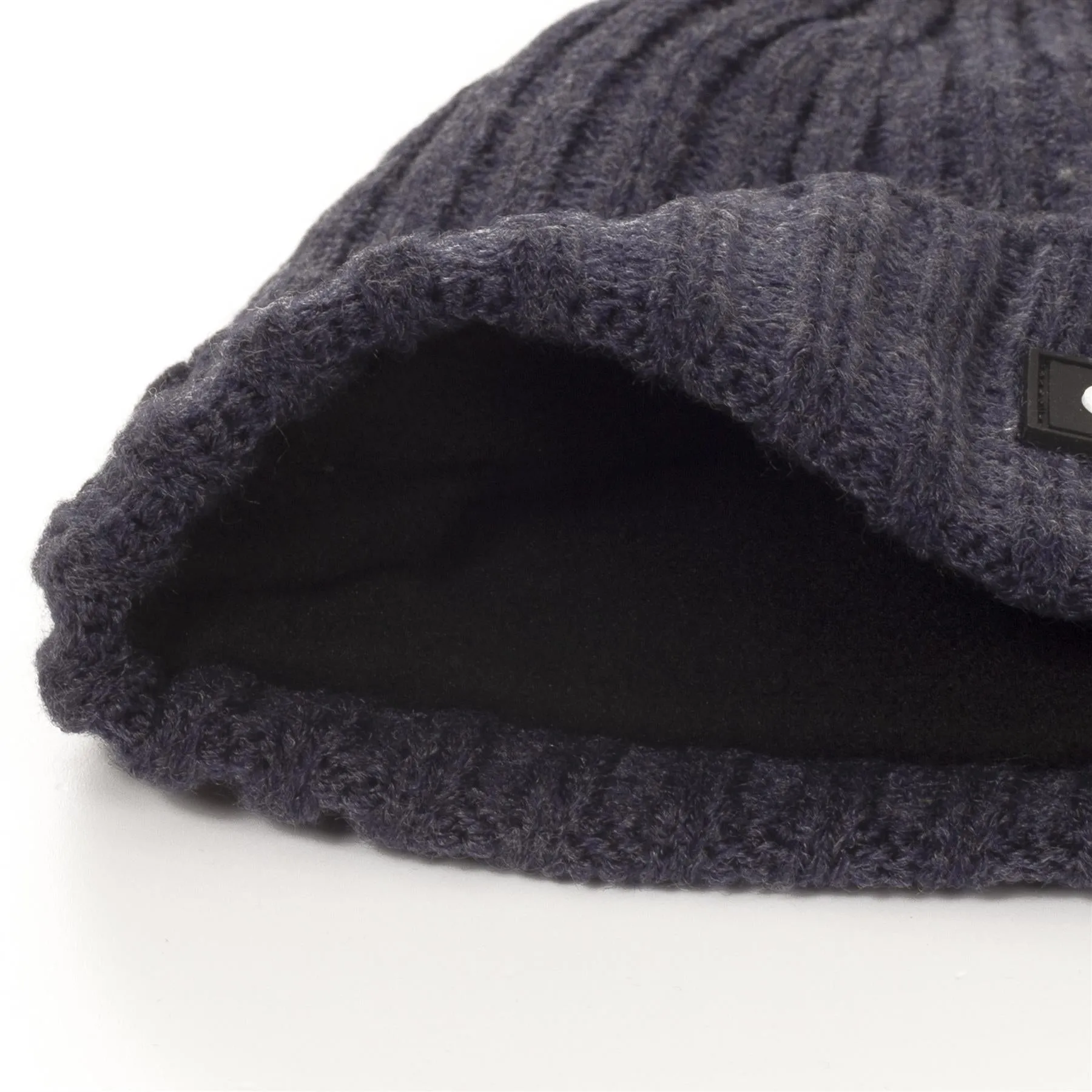 Chunky Knit Badge Beanie Peacoat Marl - AW23