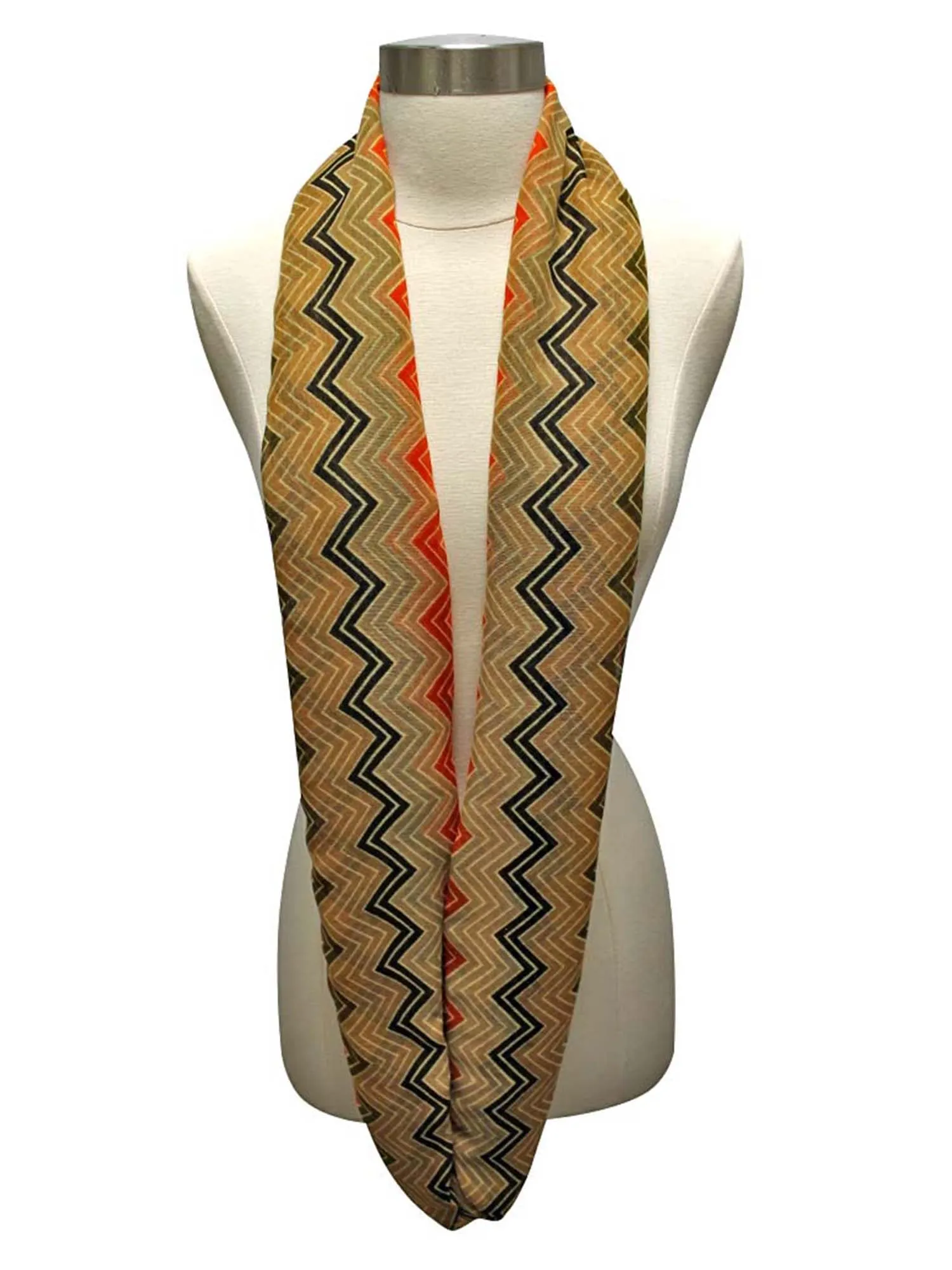 Coral Brown Beige Tribal Print Ring Scarf