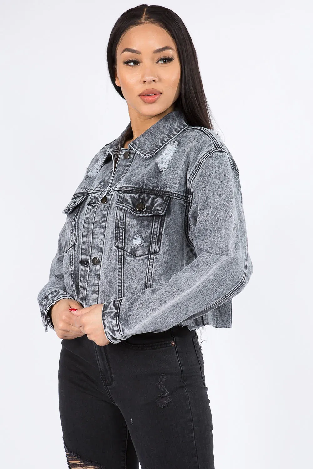 Cropped Chained Denim Jacket