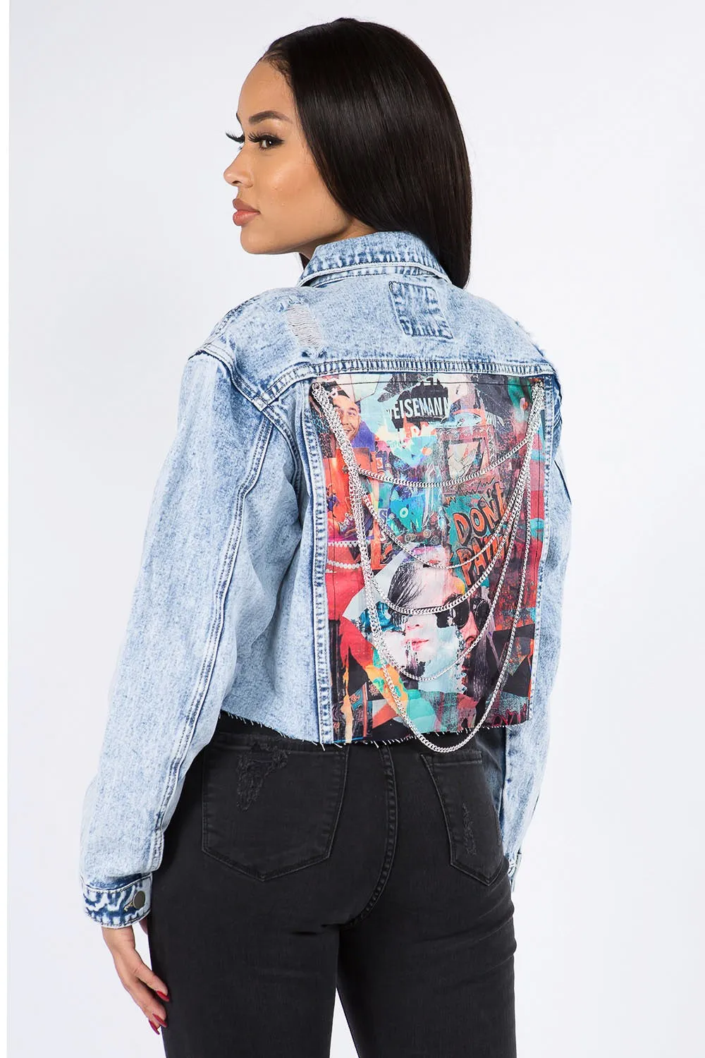 Cropped Chained Denim Jacket