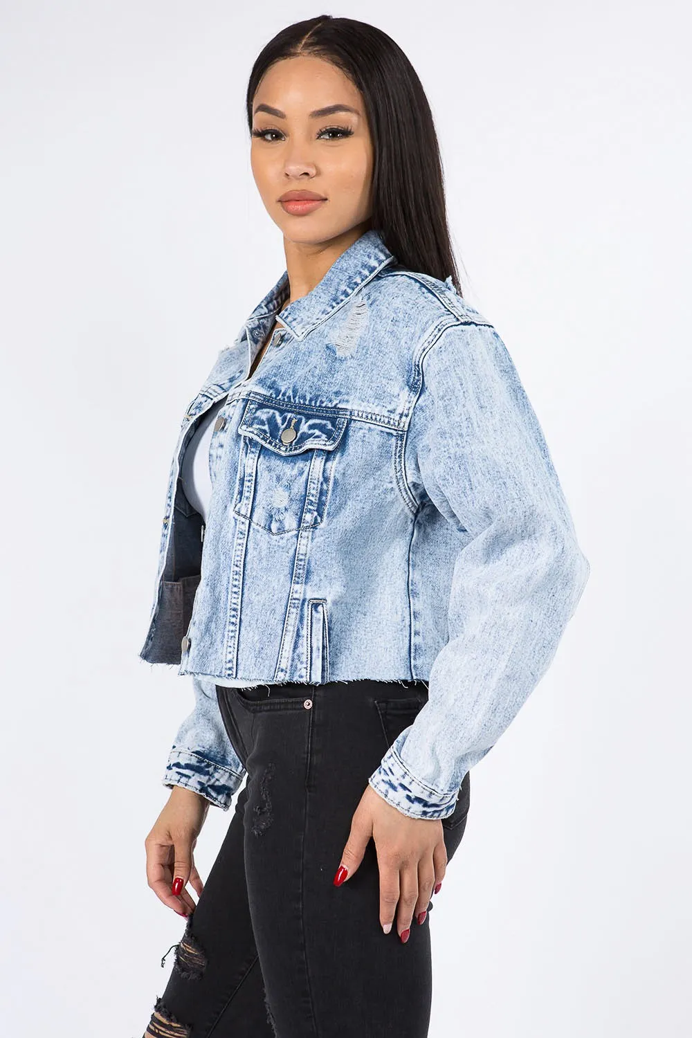 Cropped Chained Denim Jacket