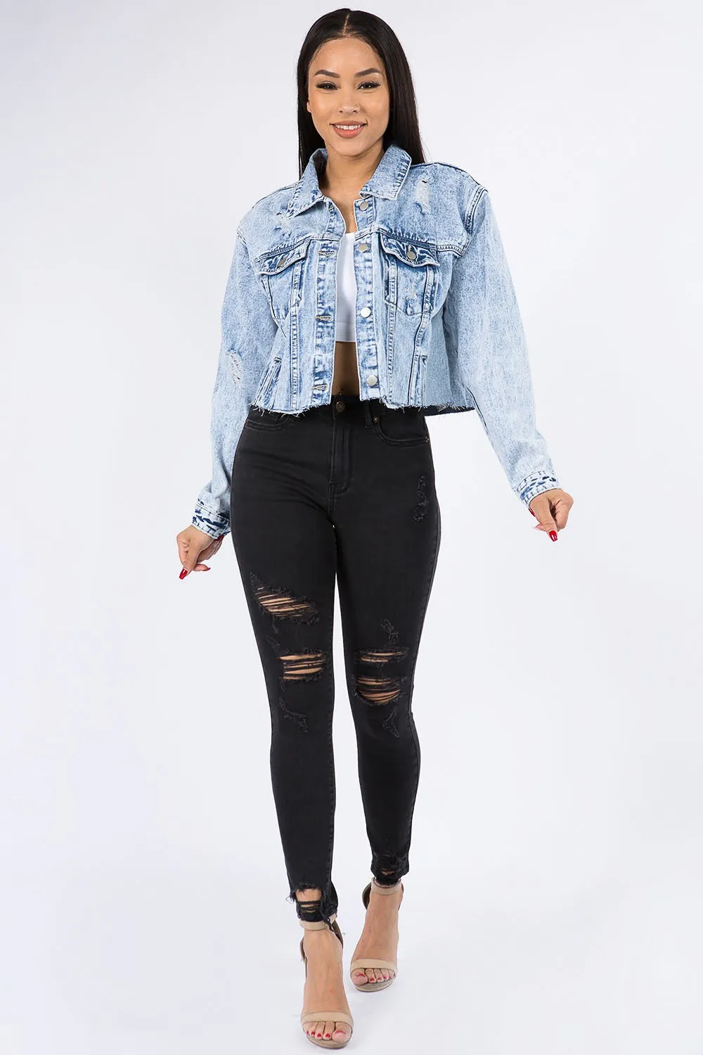 Cropped Chained Denim Jacket