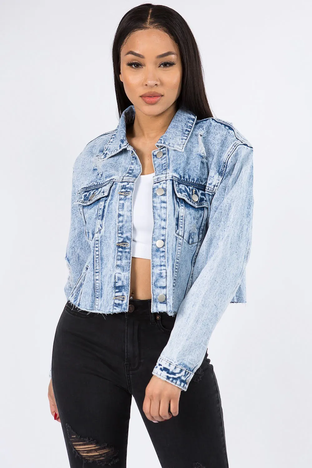 Cropped Chained Denim Jacket