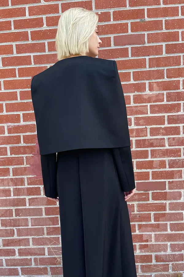 Cropped Jacket with Cape in Black