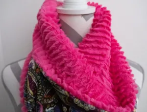 Cuddle Scarf / Cowl from Minky Indian Summer and Luxe Cuddle Ziggy, hot pink, from Michael Miller and Shannon Fabrics