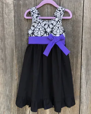 Damask Dress Purple Sash Bow