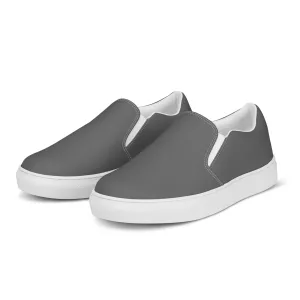 Dark Grey Women's Slip Ons, Solid Grey Color Modern Minimalist Women’s Slip-On Canvas Shoes (US Size: 5-12)