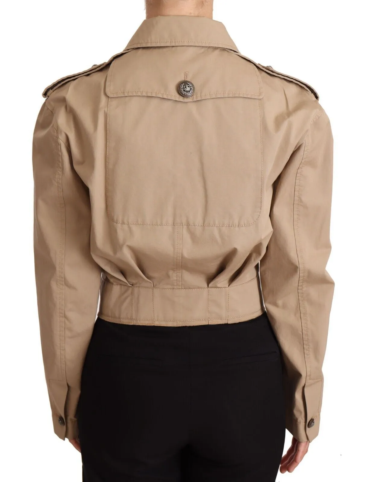 Dolce & Gabbana Beige Cropped Fitted Cotton Coat Jacket