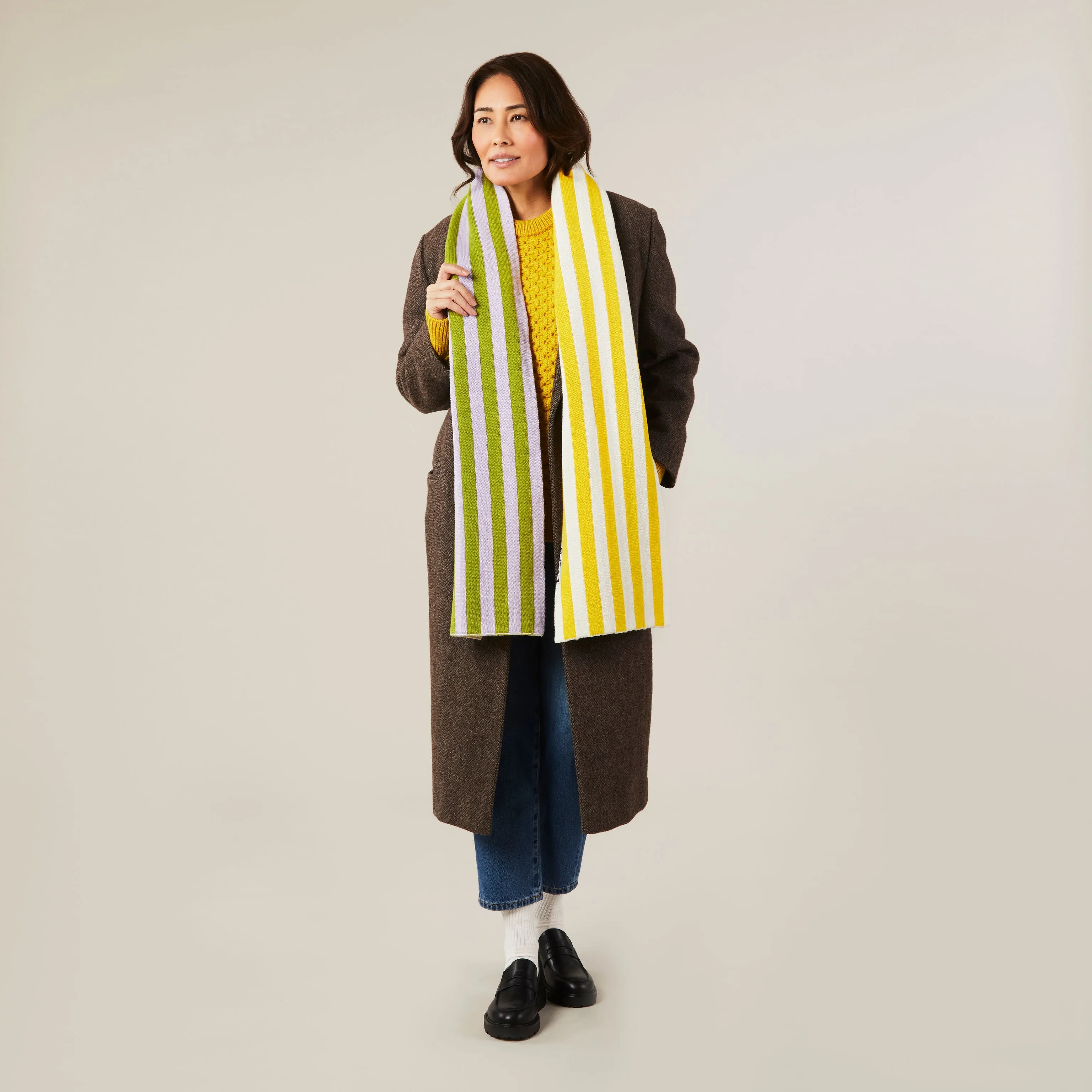 Dusen Dusen Reversible Striped Cotton Scarf - Purple/ Yellow