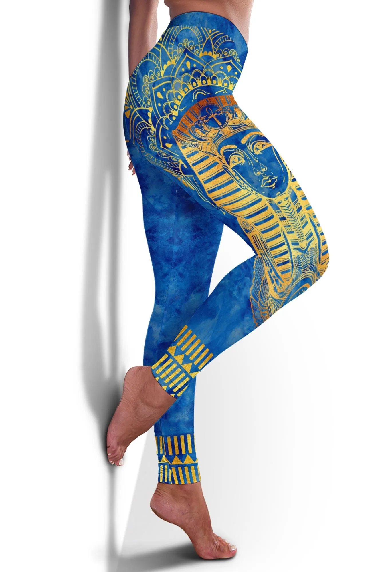 Egyptian Pharaoh Pattern In Blue Leggings