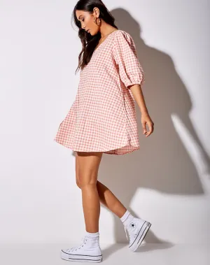 Elna Babydoll Dress in Pink Check