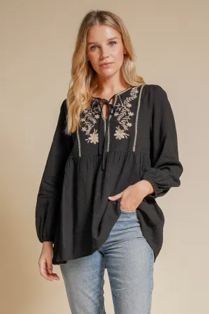 EmbroideRed Texture Babydoll Top