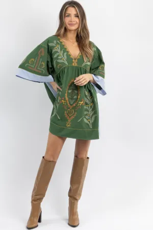 FAY GREEN EMBROIDERED MINI DRESS *BACK IN STOCK*