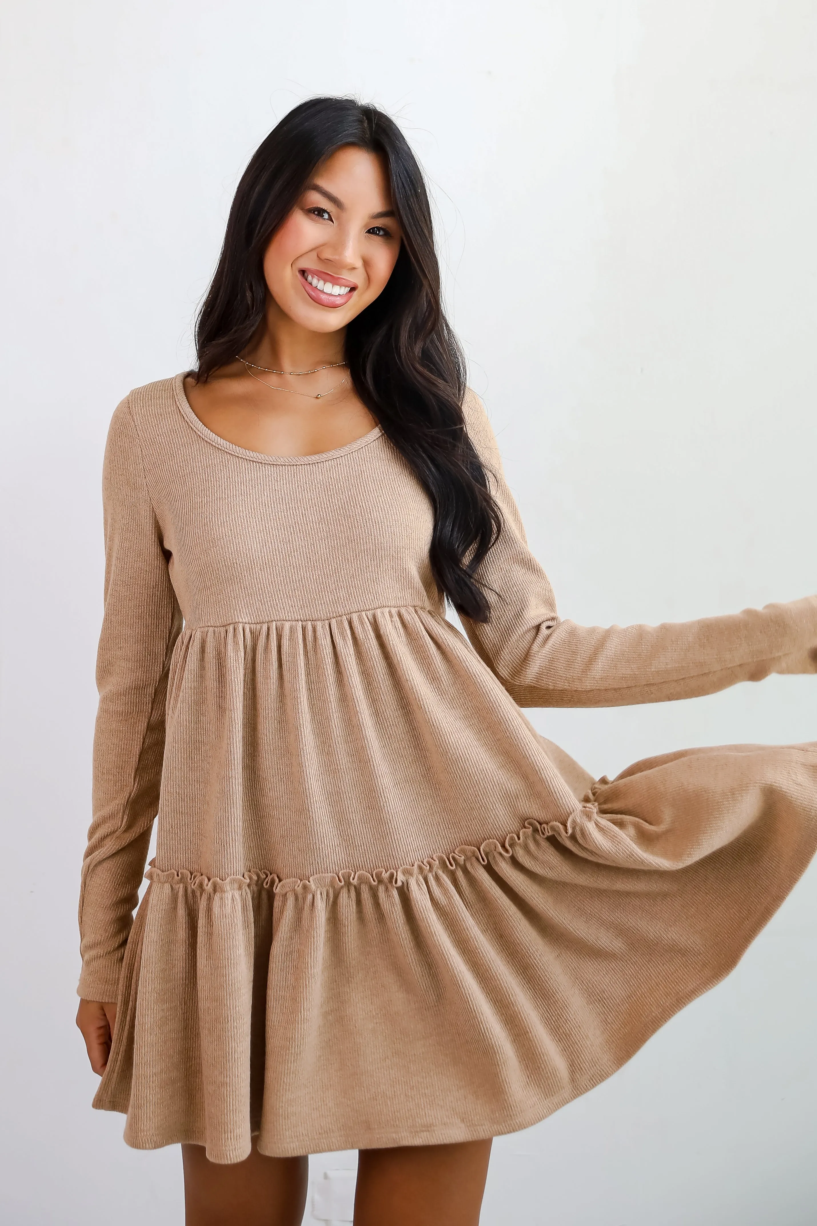 FINAL SALE - Adorable Promise Taupe Knit Babydoll Mini Dress