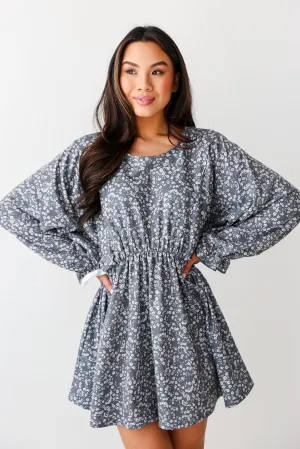 FINAL SALE - Sweetly Beloved Grey Floral Babydoll Mini Dress