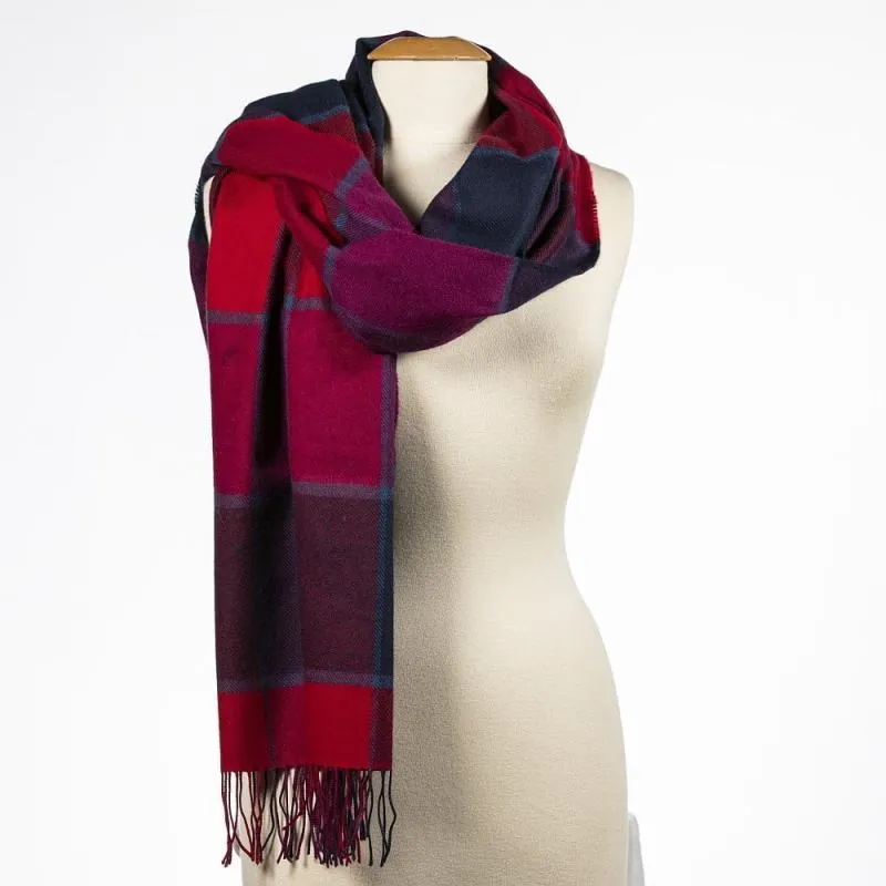 Fine Merino Oversized Scarf - Navy, Red and Purple Block - John Hanly