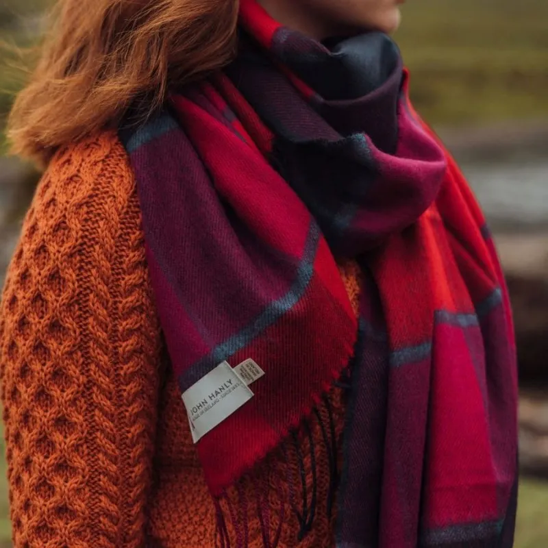 Fine Merino Oversized Scarf - Navy, Red and Purple Block - John Hanly