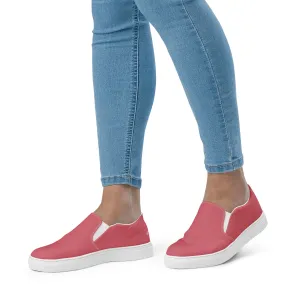 Flamingo Pink Women's Slip Ons, Solid Colorful Pink Color Modern Minimalist Women’s Slip-On Canvas Shoes (US Size: 5-12)