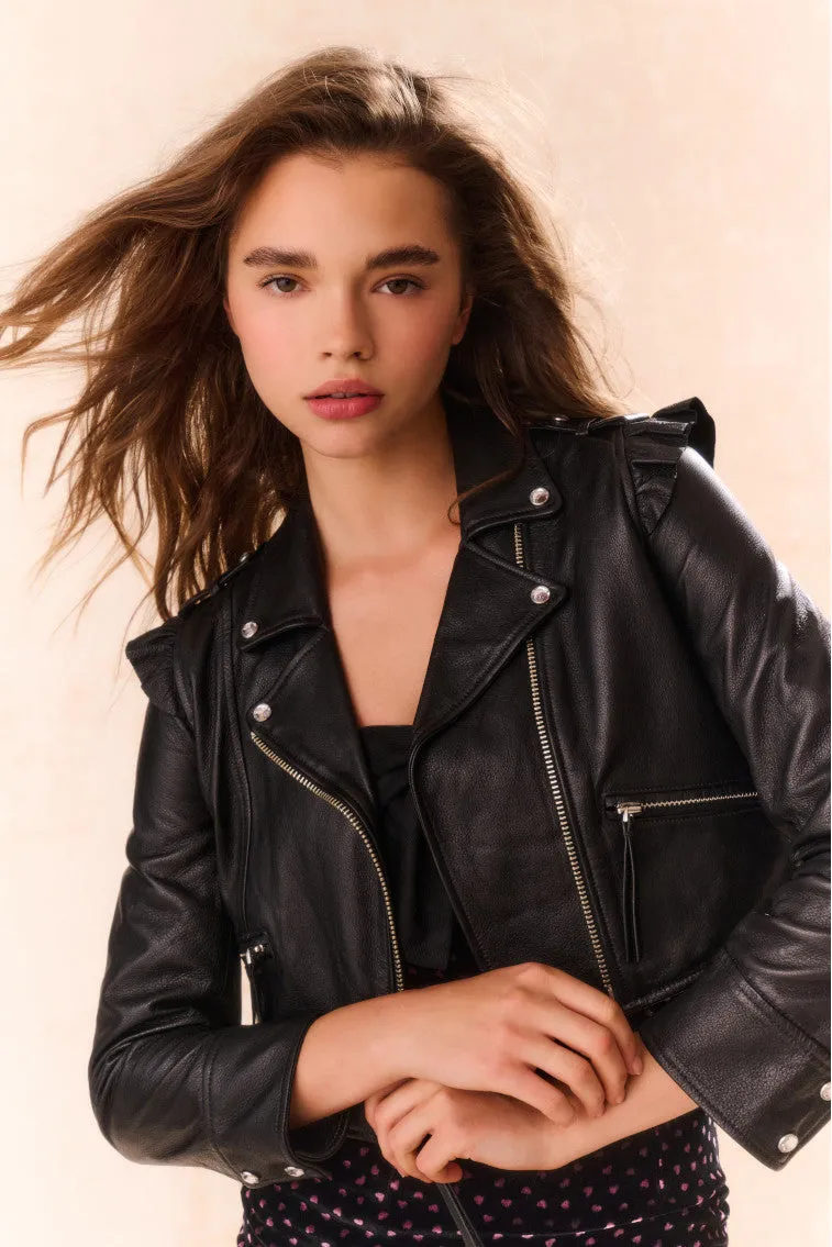 Girls Apolline Cropped Lamb Leather Jacket