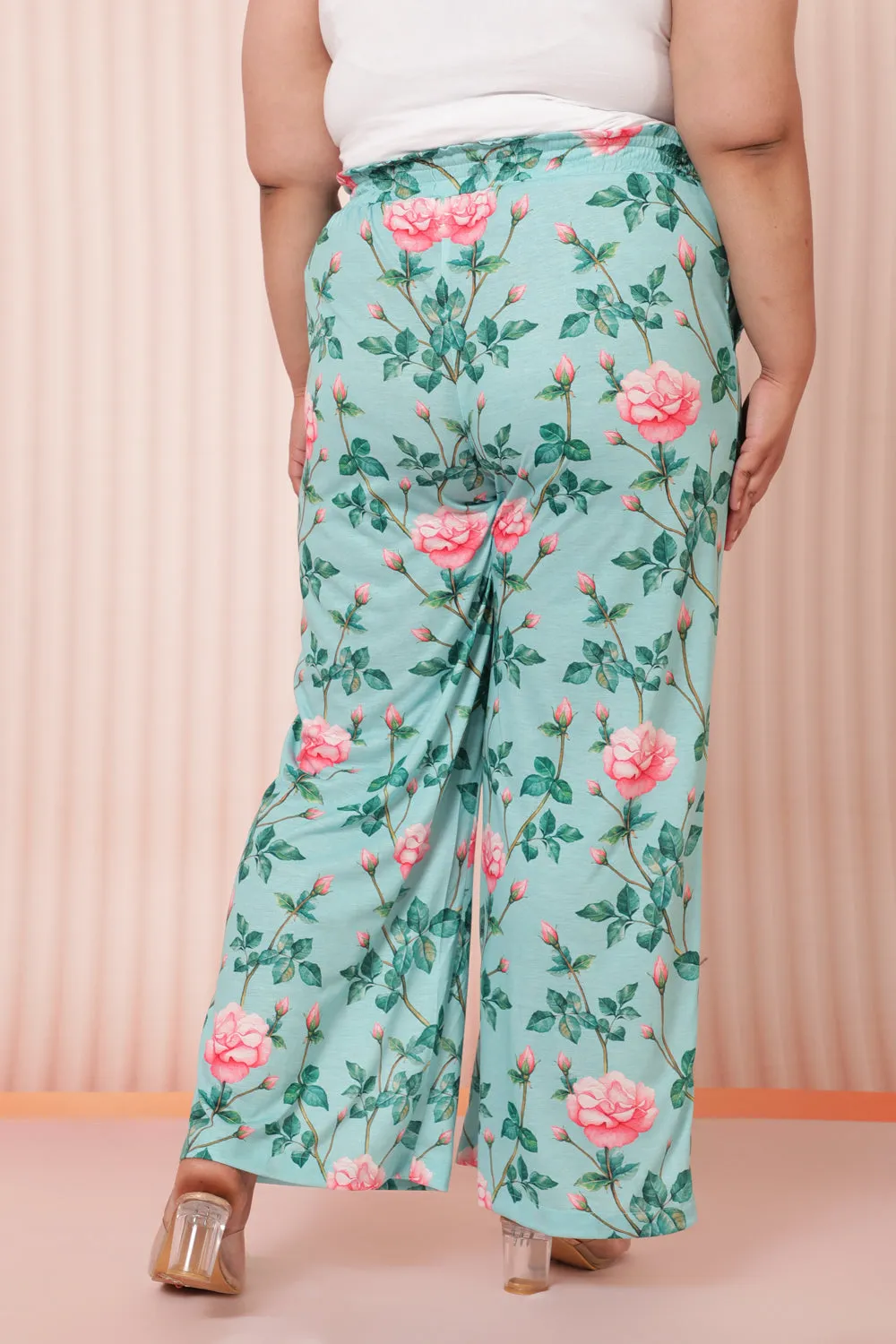 Green Floral High Waist Pants