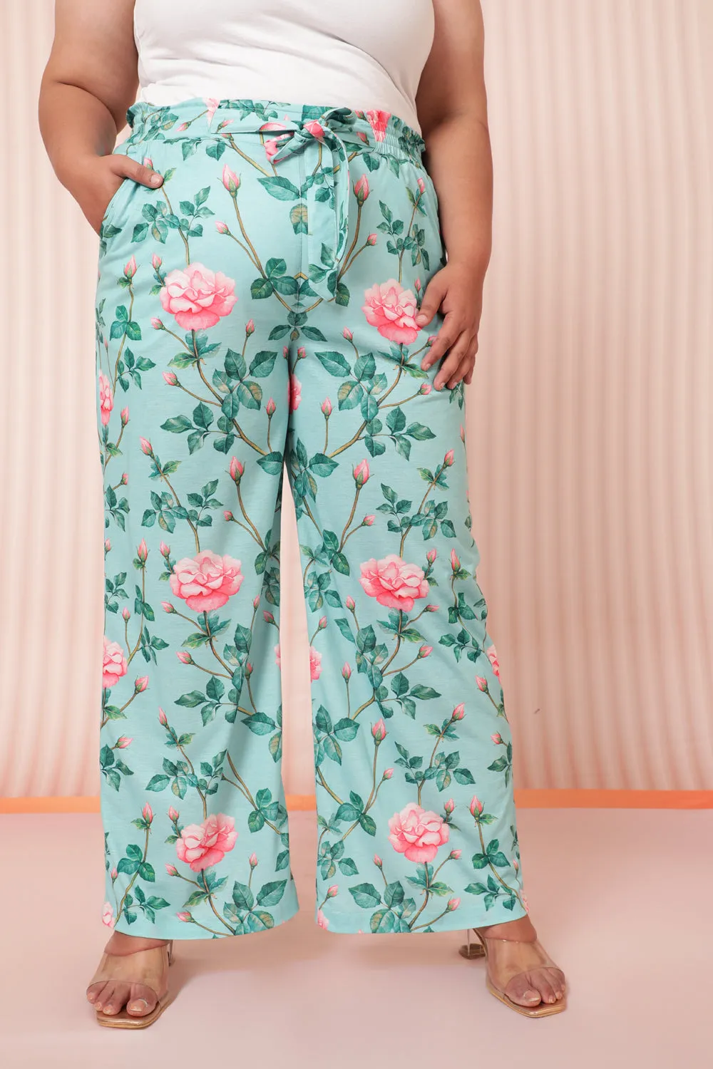 Green Floral High Waist Pants