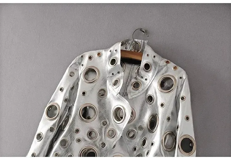 HEYFANCYSTYLE Couture Hole-Punched Cropped Leather Jacket