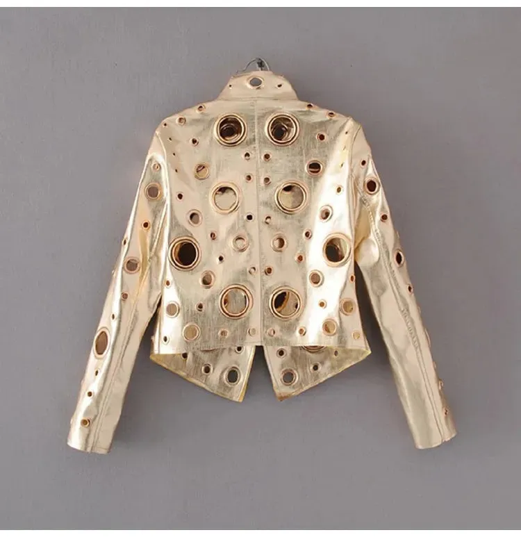 HEYFANCYSTYLE Couture Hole-Punched Cropped Leather Jacket